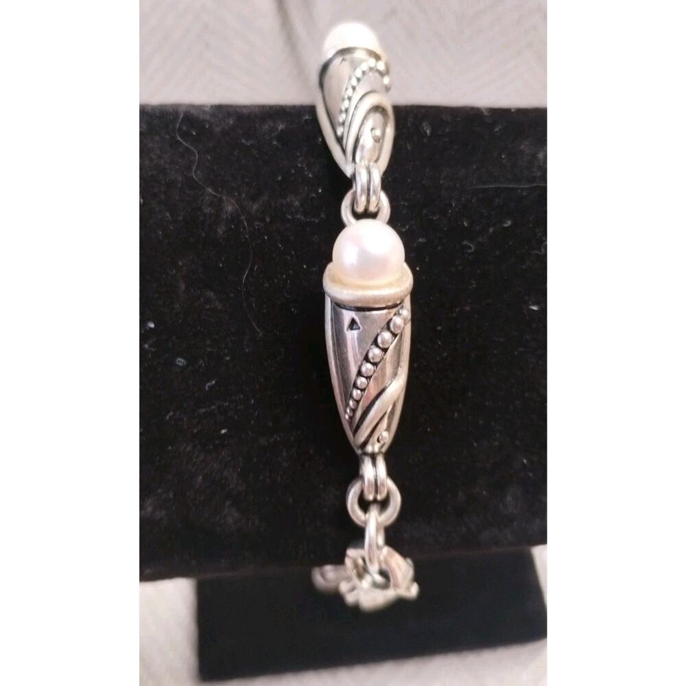 JAI John Hardy Sterling Silver Cultured Pearl Engraved Link Bracelet 8.5"